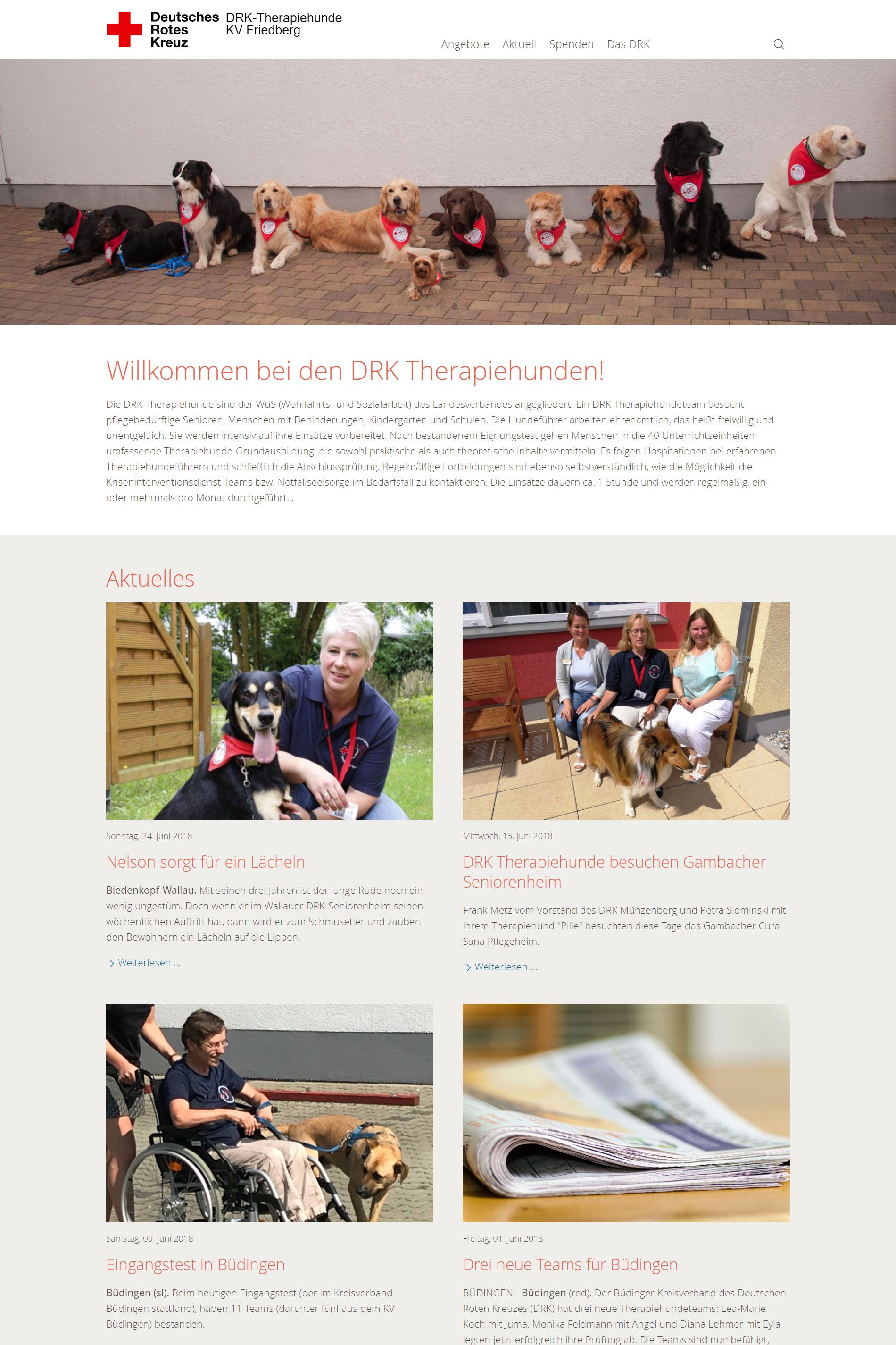 Screenshot der Website der DRK Therapiehunde