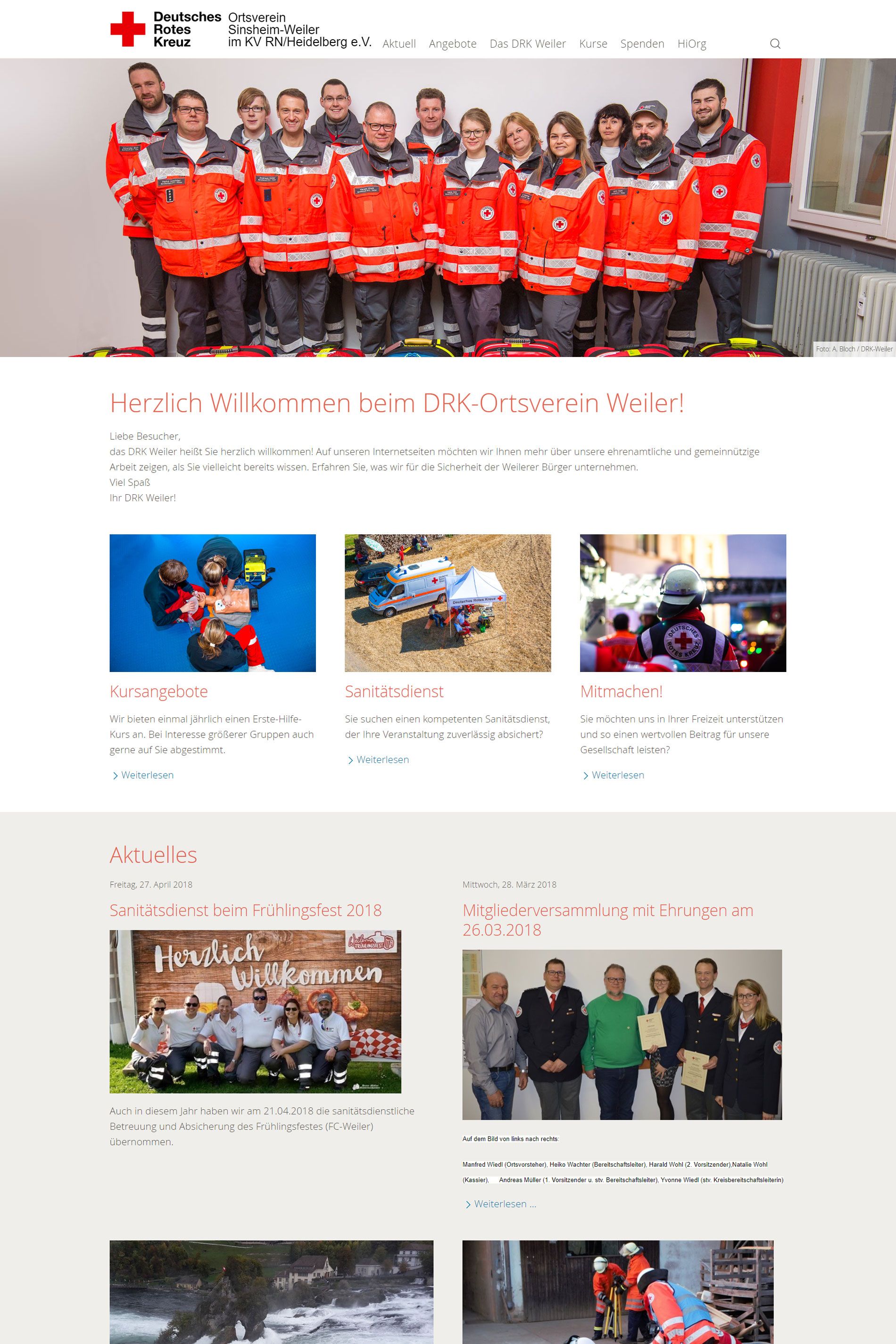 Screenshot der Website des DRK Ortsvereins Sinsheim Weiler
