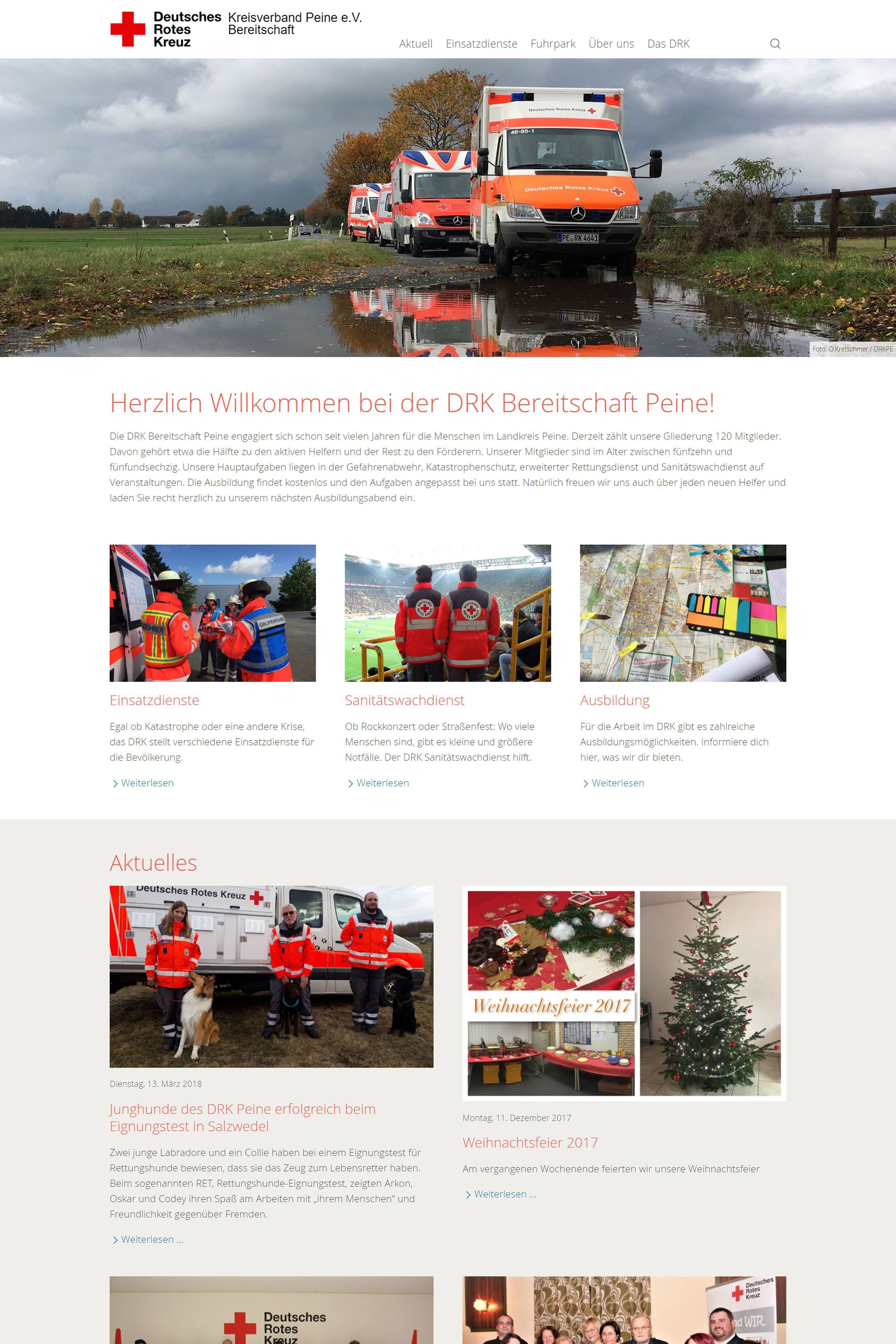 Screenshot der Website der DRK Kreisverband Peine e.V. Bereitschaft