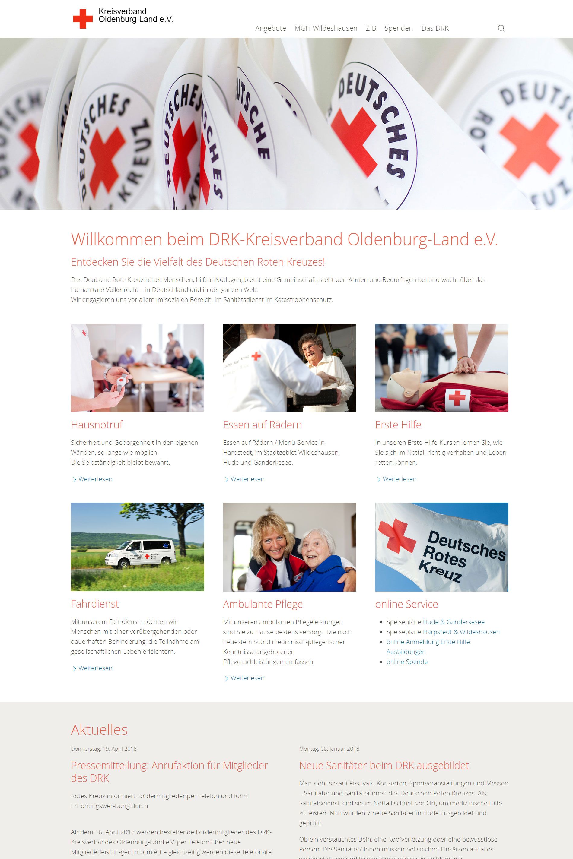 Screenshot der Website des DRK-Kreisverbands Oldenburg-Land e.V.
